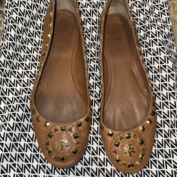 Tory Burch Dale Studded Ballerina Flat Royal Tan 7.5 - Picture 2 of 9